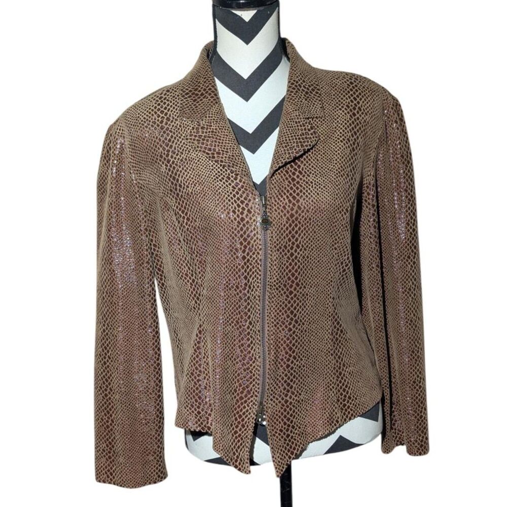 Joseph Ribkoff 14 Brown Snakeskin Print Full Zip Jacket Blazer